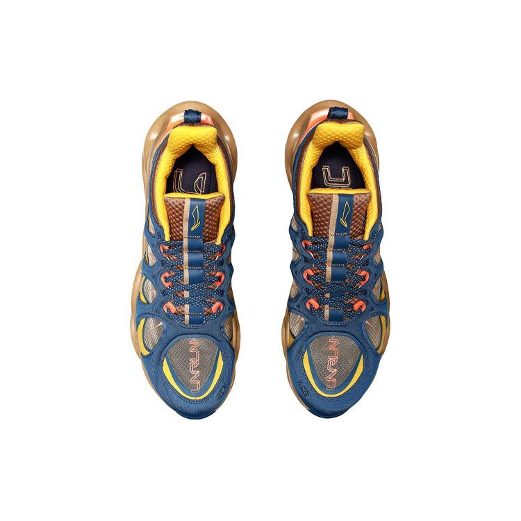 New LiNing Curved ACE Cushioning Breathable Lightweight Rebound Low Top Running Shoes Women's Blue Orange Yellow ARHP226-1
