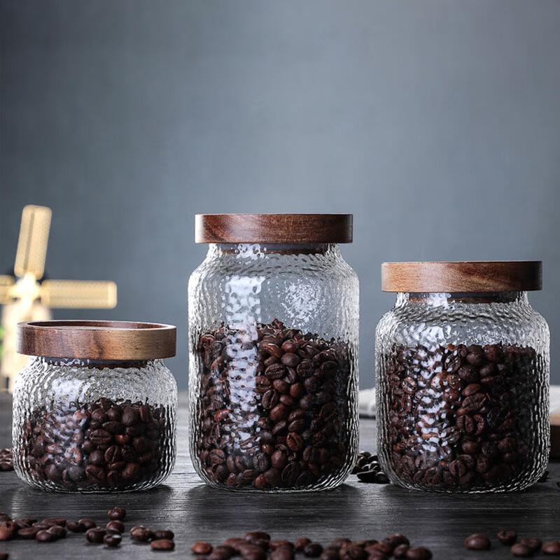 Chaxun Hammered Glass Tea Canister with Acacia Wood Lid