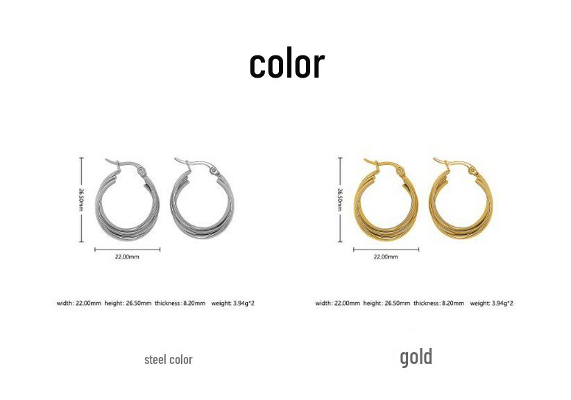 18K Stainless Steel Multi-layer Geometric Circle Earrings for Women - Fashionable and Versatile Design.