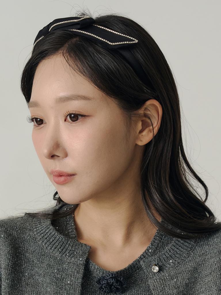 Sorry, Too Much Love Art Deco Jewel Satin Ribbon Hairband_Black