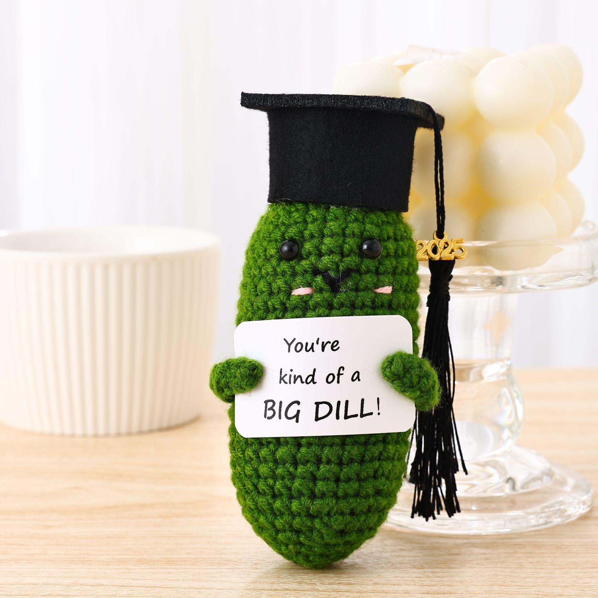 

Funny Positive Emotional Support Pickle Doll Handmade Woolly Knitted Graduation Hat Unique Cucumber Potato Doll Christmas Gifts светло-серый