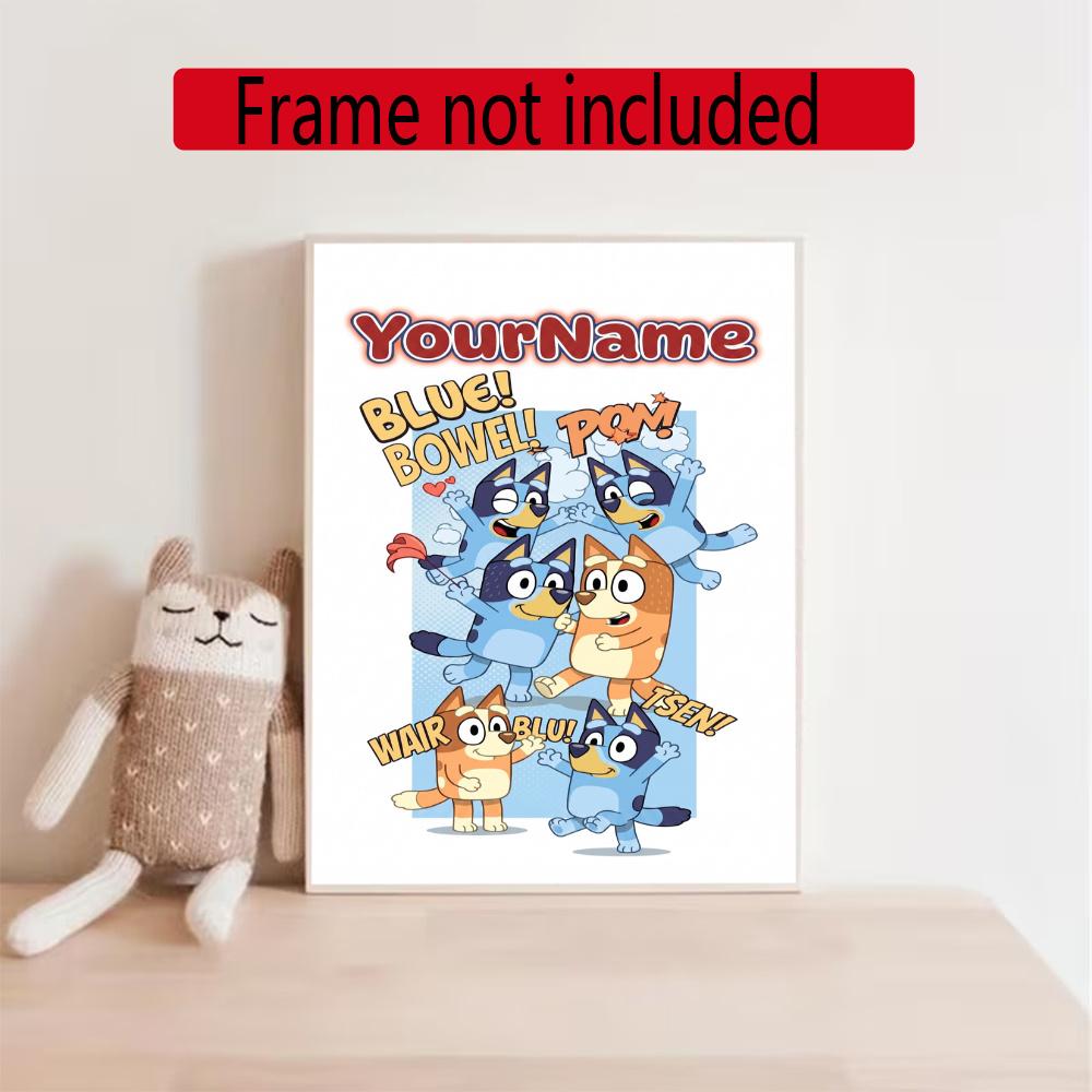 Bluey Customize Your Name Diamond Painting Round Diamond Diy Frameless Holiday Artwork Suitable For Home Office Wall Decoration