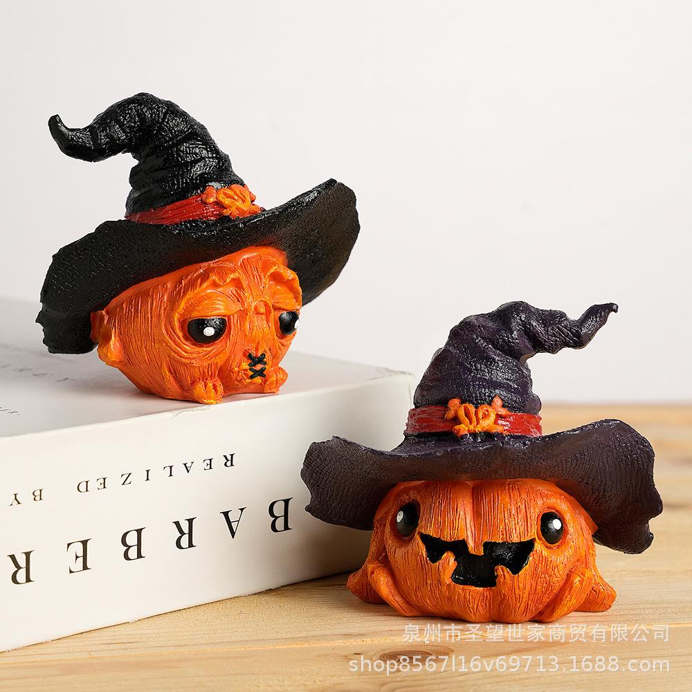 Haunted House Pumpkin with Witch Hat Ornament Ghost House Tabletop Figurine for Halloween Home Offices Festival Decoration