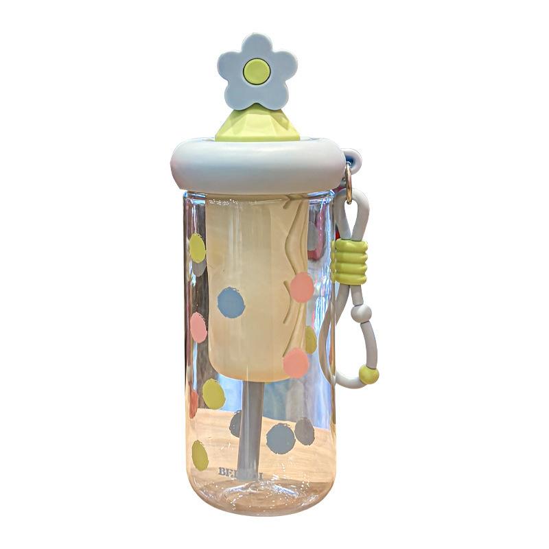 Water bottle summer accompanying plastic cup large capacity food grade cute water cup female high value high temperature resistant portable straw cup