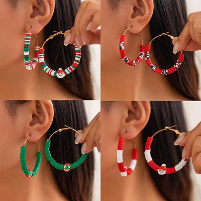 Hand-Painted Geometric Clay Christmas Earrings Set for Women