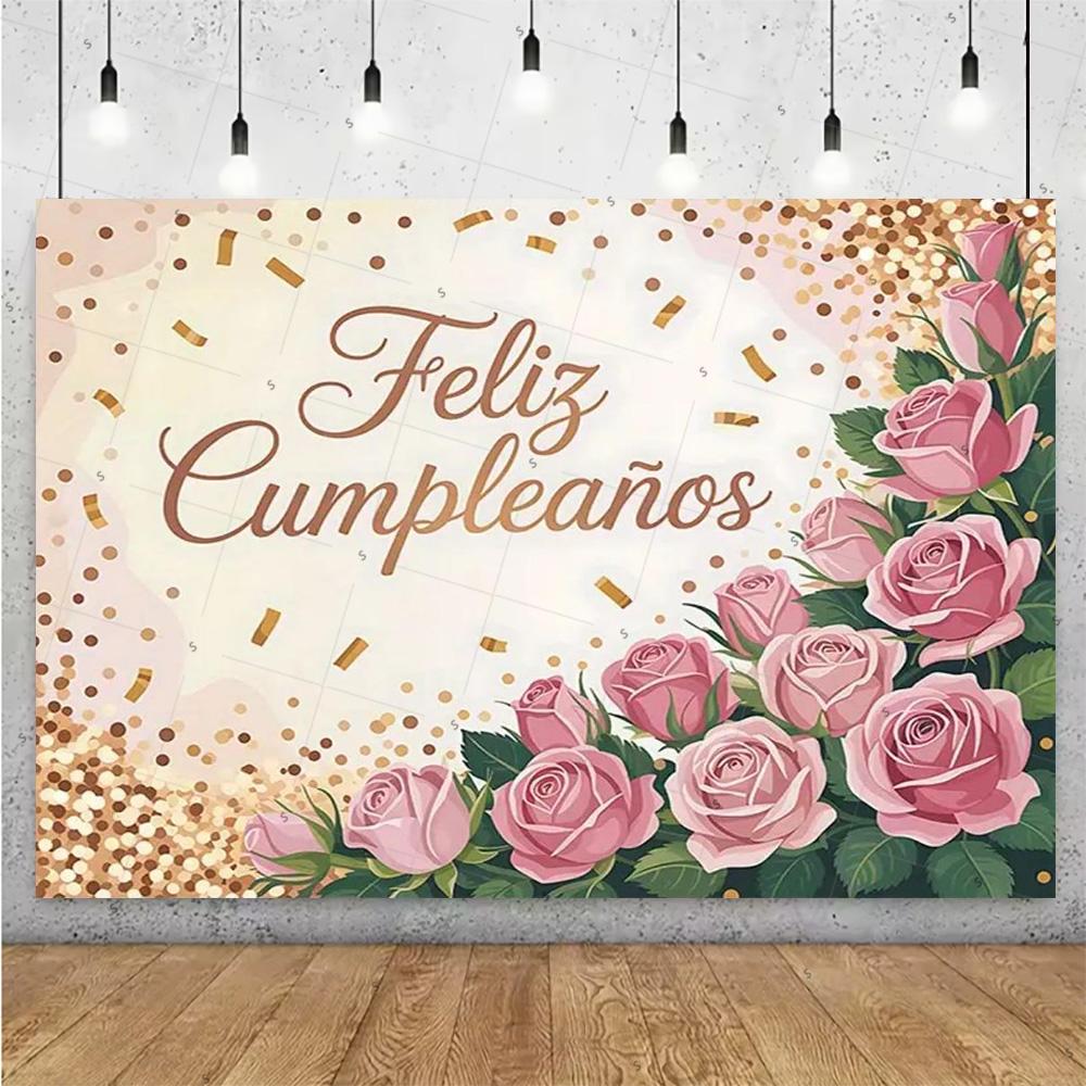 Happy Theme Background In Spanish, Party Decoration with Colored Globes, Background Banner, Gift for Children, Photo Session