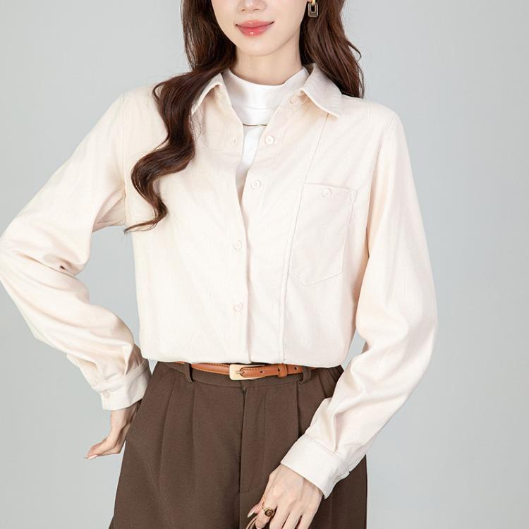 

Вельветовая рубашка в стиле ретро женская осенне-зимняя винтажная элегантная блузка XXL бежевый