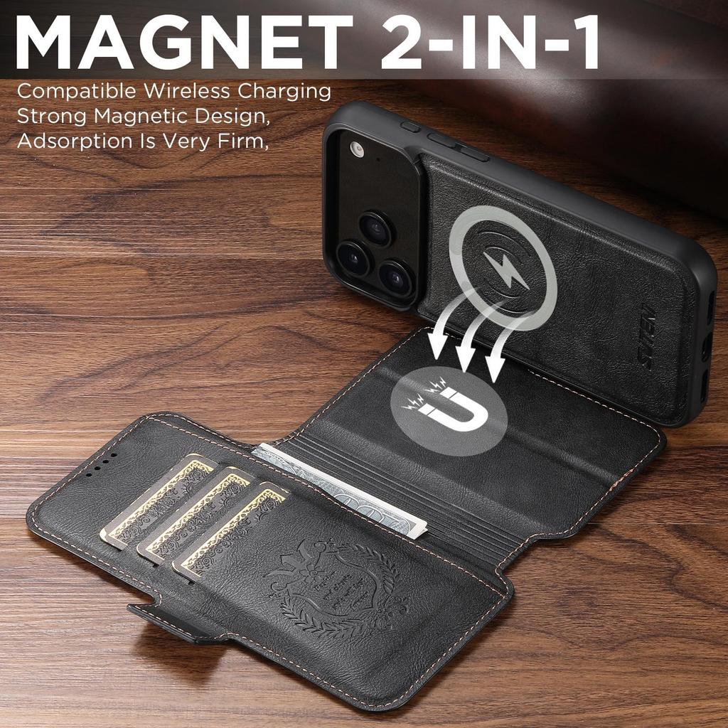 iPhone 17 Pro Max Flip Case: Card Slot, Magnetic Snap, Wireless Charging Stand, Leather 2-in-1 Design
