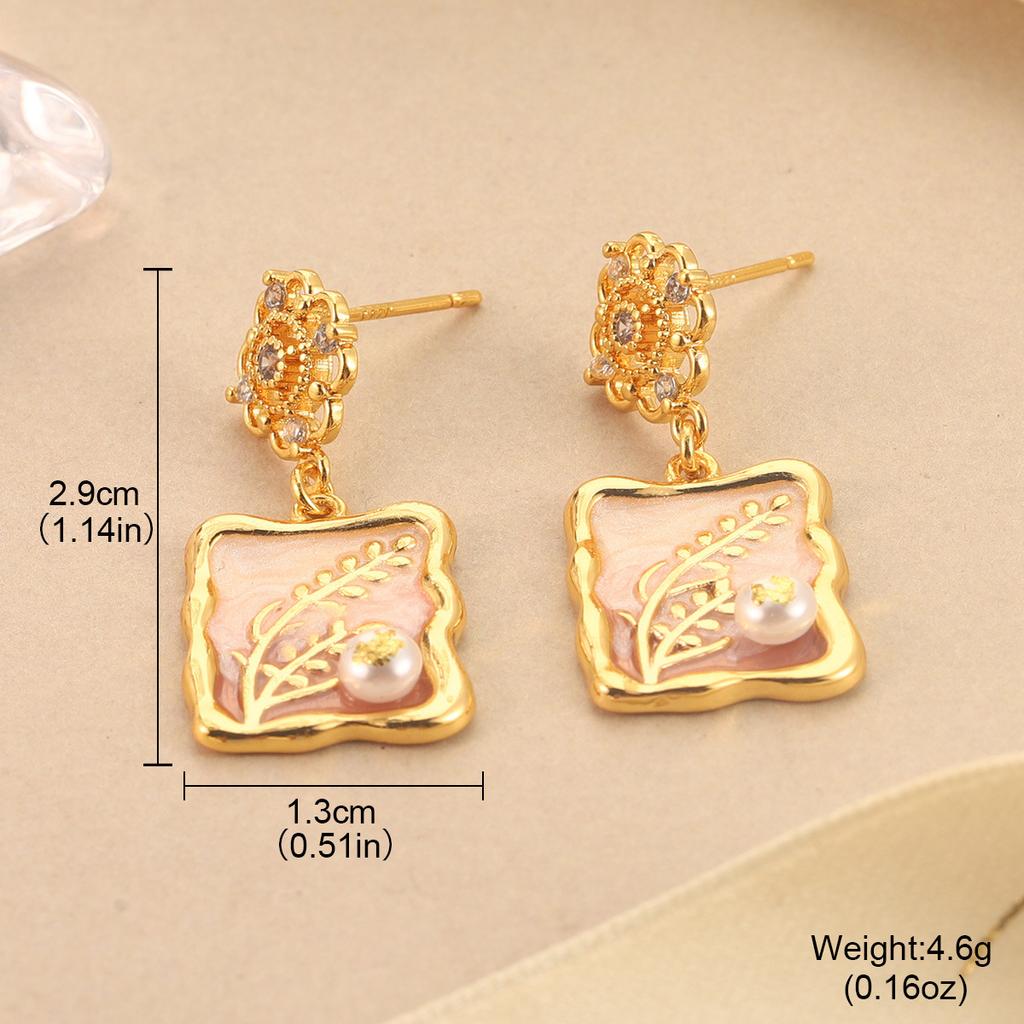 Flower Pearl Stud Earrings Enamel Oil Dripping Flower Mini Love Mori Design Sense Light Luxury Earrings Women