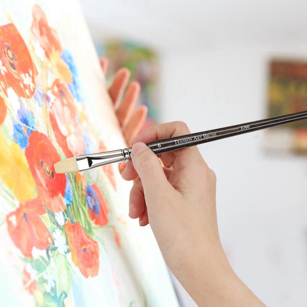 10Pcs Oil Painting Brushes Brown UV Holder Gouache Watercolor Drawing Pen Art Supplies