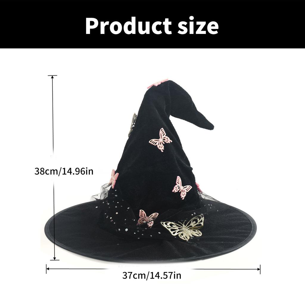 Butterfly Halloween Hat Soft Laces Witch Hat  Black Women Hat Costume Accessory for Halloween And Masquerade Event