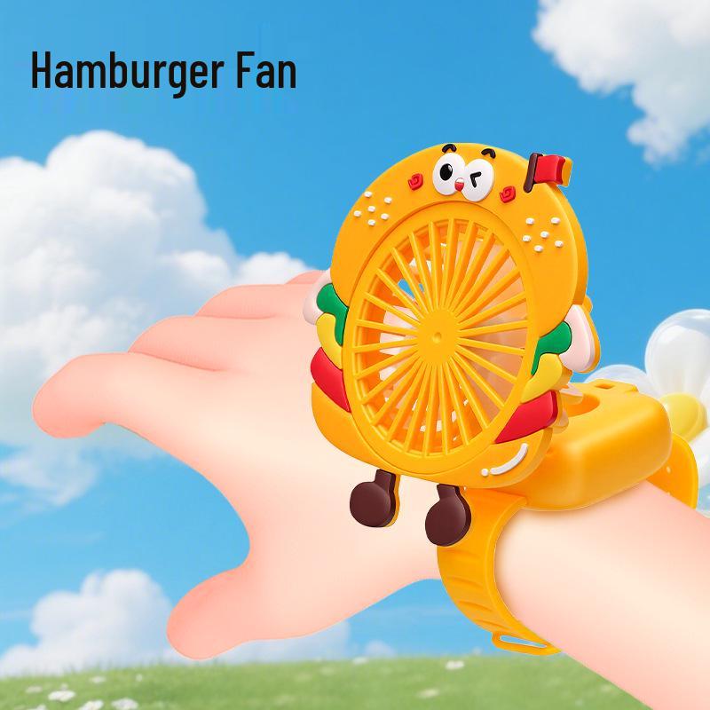 

920 Kids USB Rechargeable Mini Fan with Hamburger Design - Portable, Pocket-Sized for Outdoor Use and Fries Watch Gift Included As per Product
