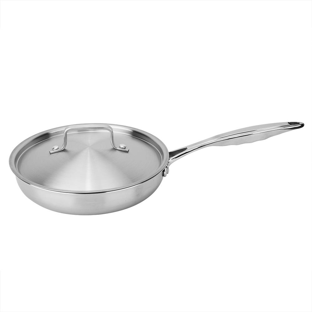 304/403 Stainless Steel Three Layer Flat Non Stick Frying Pan 24cm with Pot Cover