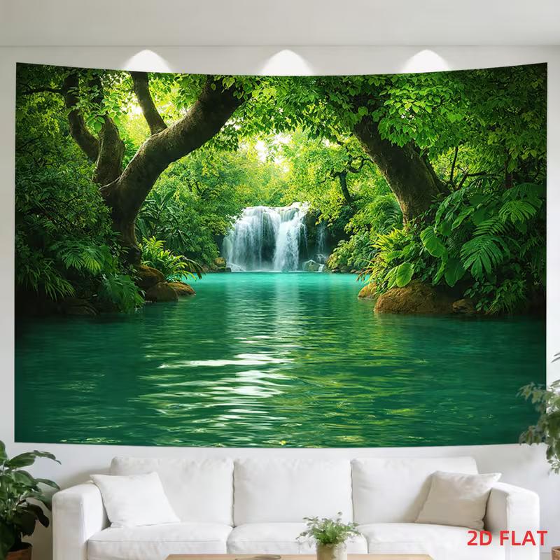 2D Tropical Forest Waterfall Backdrop for Aesthetic Nature Content Creation
