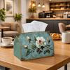 1pc Party Tissue Box,Vintage Classical Floral,Multifunctional Tissue Holder,White Rose Teal Oil Painting,Outdoor Party Supplies, Everyday Desktop Tiss