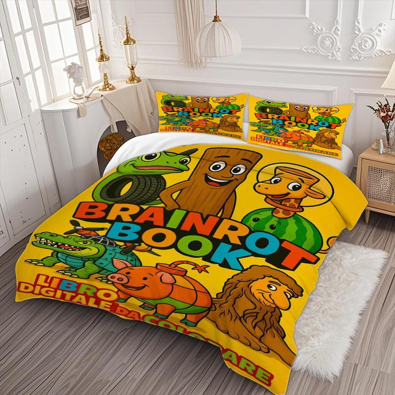 3pcs Brainrot Book Duvet Cover Set - Bedding Set, Suitable for Easter, Valentine'S Day, Ramadan, Christmas, Graduation Season