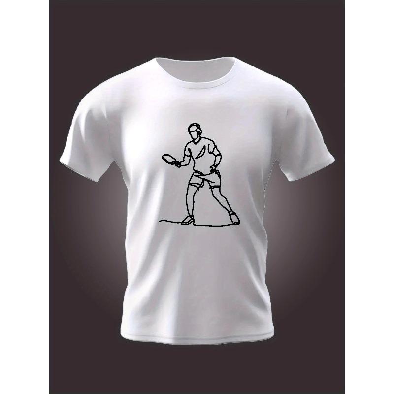 European Size Playing Table Tennis Print T Shirt, Tees For Men, Casual Short Sleeve T-shirt For Summer
