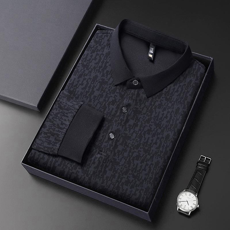 Men s Long-Sleeved Polo Shirt - Spring and Autumn Business Casual Lapel T-Shirt M чёрный