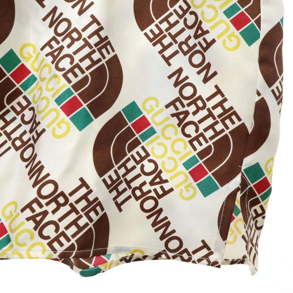 unused GUCCI Made in Italy North Face collaboration silk Total logo Short sleeve shirt Men's Used