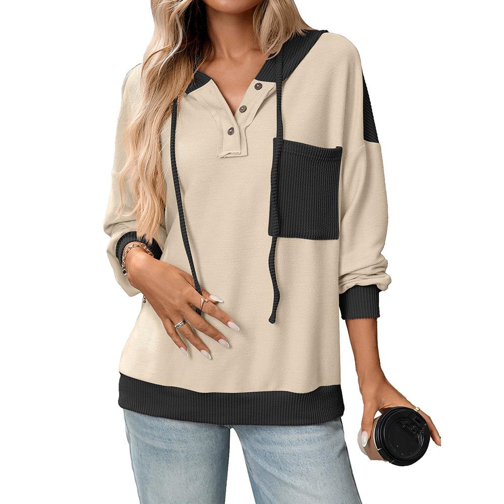 Pullover Women's Clothing 2025 Autumn Winter New Style Women's Contrasting Color Twisted Hooded Sweatshirt Casual Versatile Top