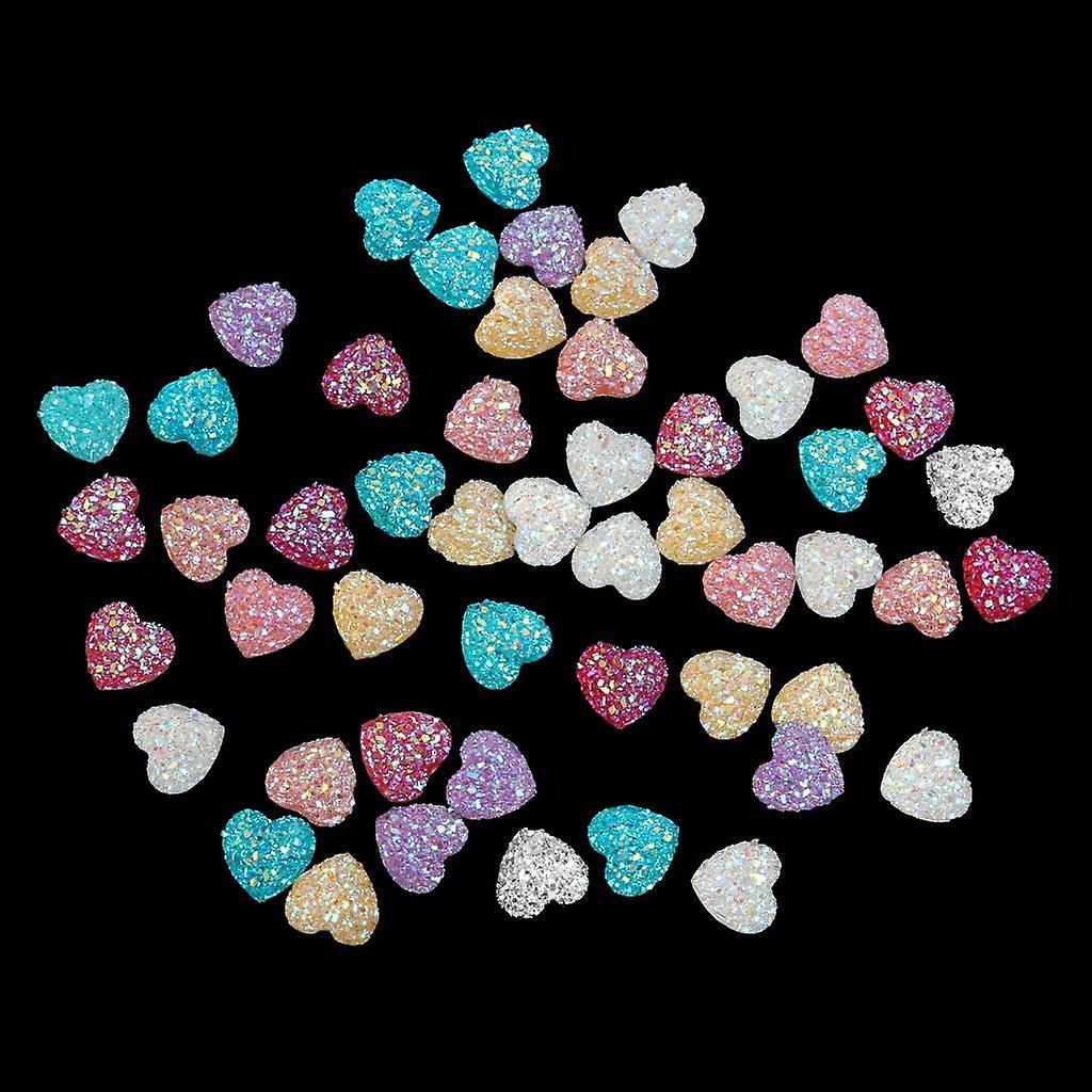 50x Heart Shape Resin Bead Flatback Scrapbook Rhinestone Craft Multicolor