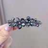 Black Crystal Flower Hair Clip - Korean Style Women's Half Updo Accessory