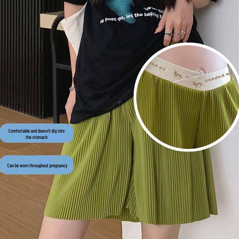 2026 Low Waist Plus Size Ice Silk Maternity Shorts - Summer Thin Three-Quarter Length