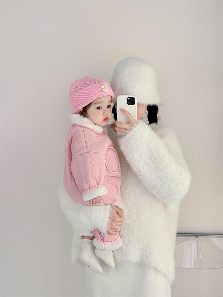 Coffee-Colored Fleece-Lined Baby Romper: Trendy Padded Cotton Jumpsuit for Boys/Girls