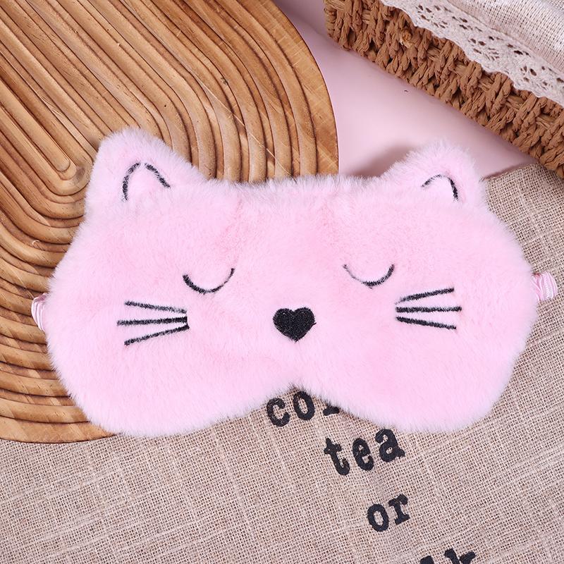 Roztomilá kreslená kočka spící maska na oči oční páska plyšová oční klapka na spaní pro dívku ženu zdřímnutí noc zvíře oční náplast