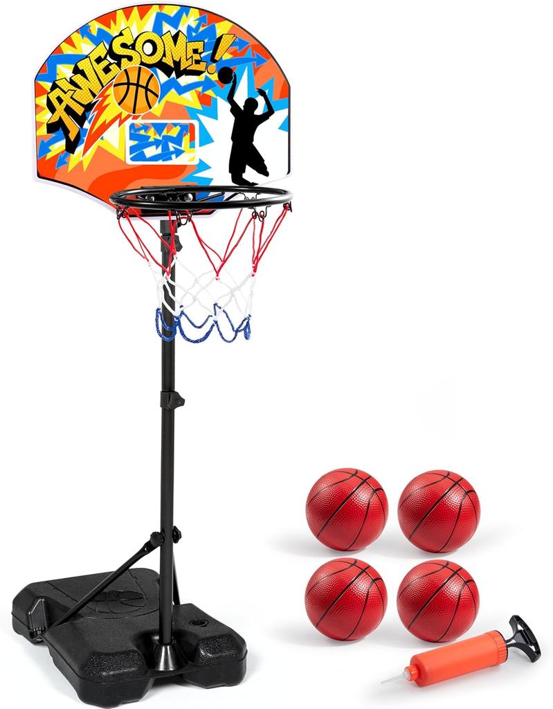Joc Arcade Baschet Joyfy cu LED și Scorul cu 4 Mingi Înălțime Reglabilă 44"-55" Suport Baschet Coș Jucării Cadou pentru Vârstele 3-12 Băiat