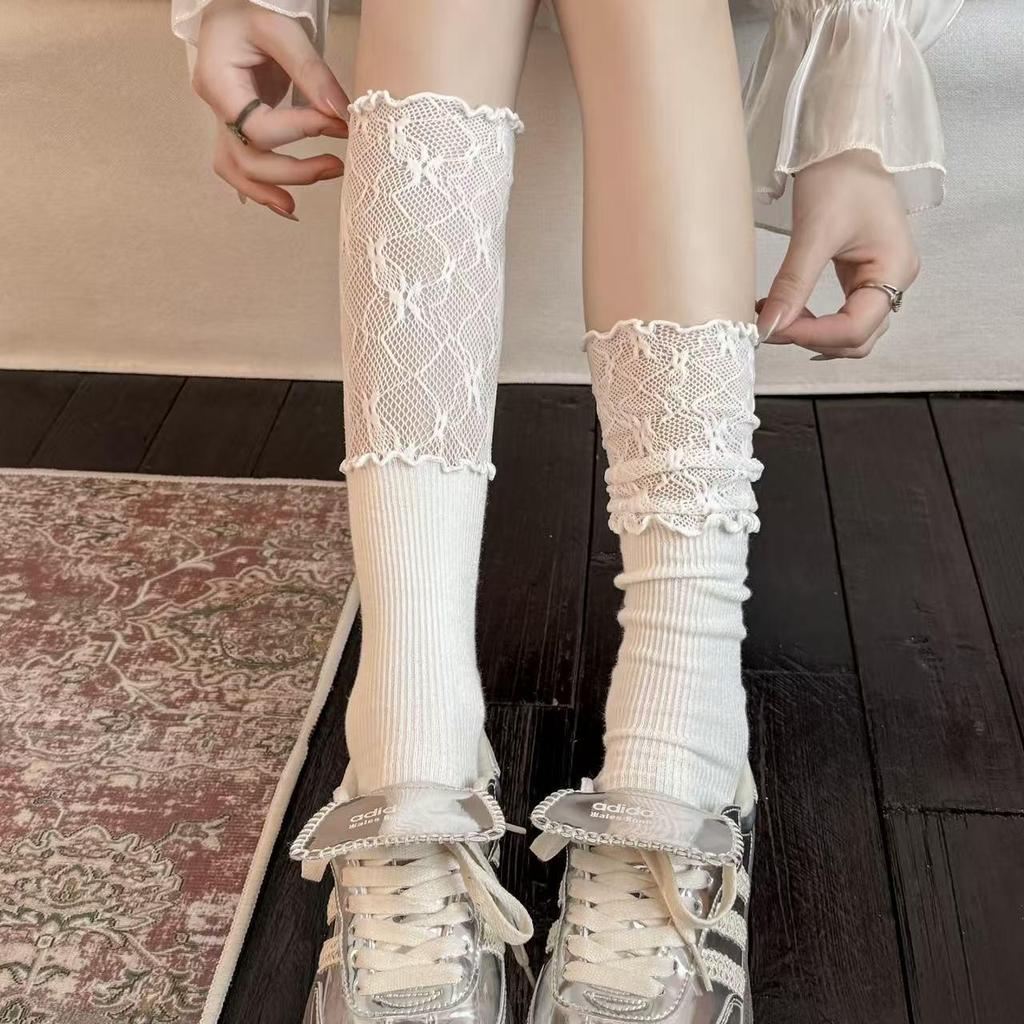 Women's Ballet Style Socks: Long Miu Calf Socks, White Lace Mary Jane Socks, JK Over-the-Knee Boot Socks.