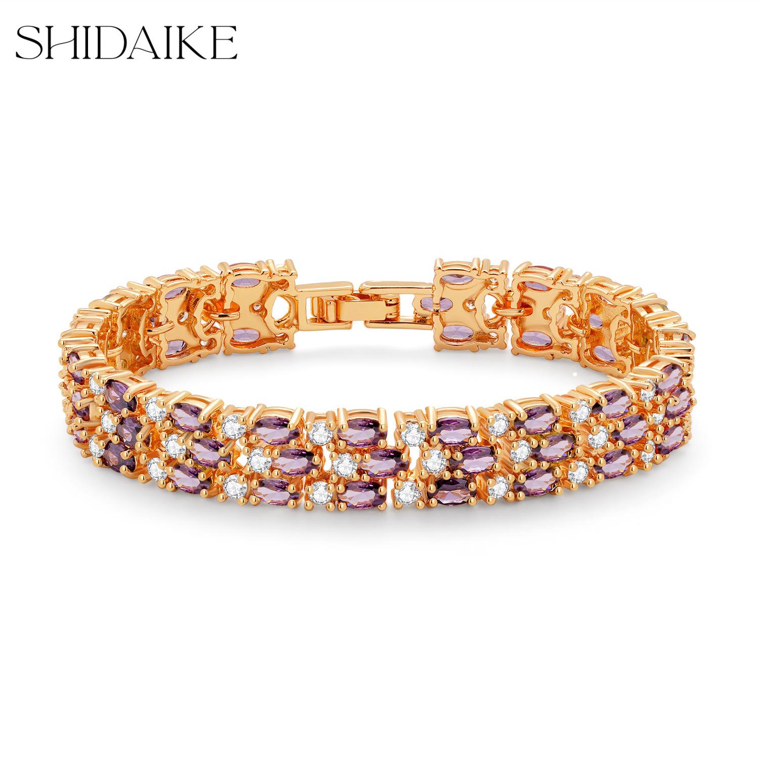 

Best-selling Europe, America, the Middle East TK color zircon inlaid bracelet jewelry manufacturer straight hair atmospheric bracelet fashion high