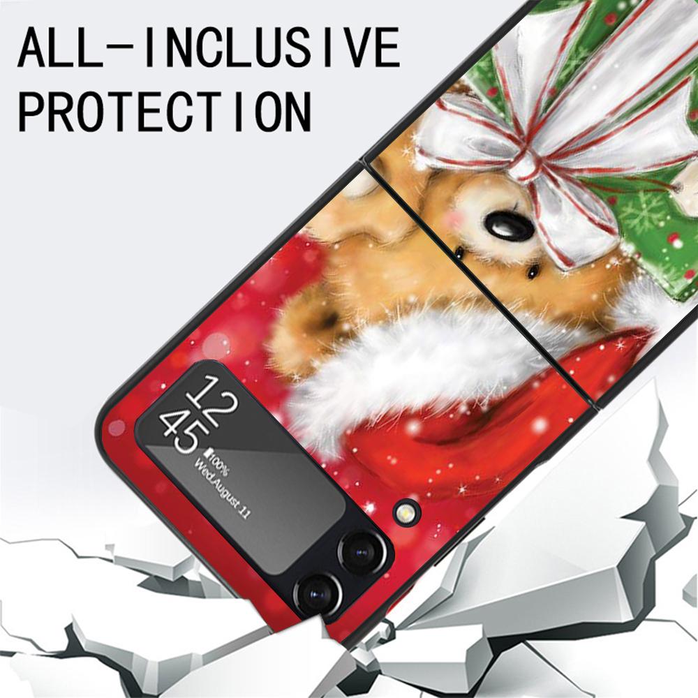 Happy Christmas Cute Bear Gift Phone Case For Samsung Galaxy Z Flip3 Flip4 Flip5 Flip6 Flip7 For Z Flip 7 6 5 4 3 5G Hard Foldin