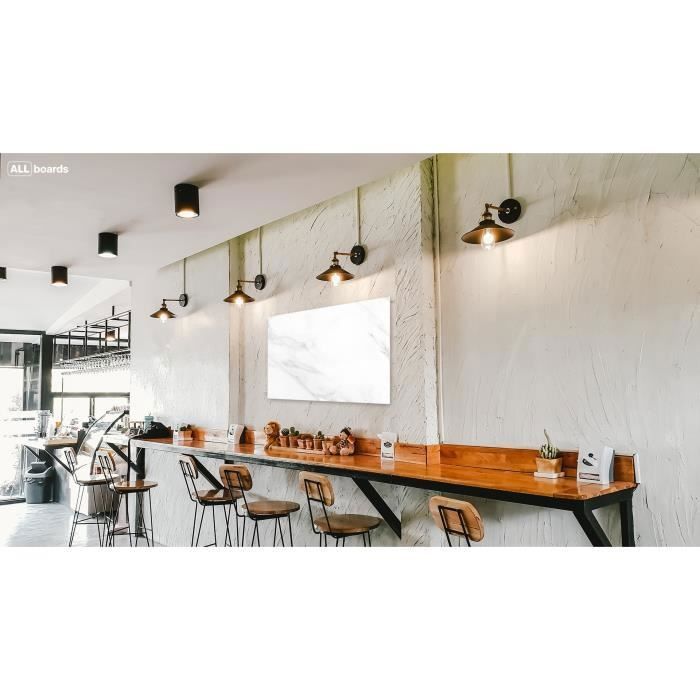 Tableau Magnétique - Motif Marbre Blanc - 90x60cm - Acier - Effaçable et Décoratif