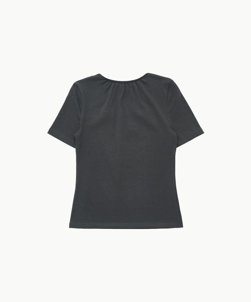 Amomento Neck Shirring Short Sleeve Top_Charcoal