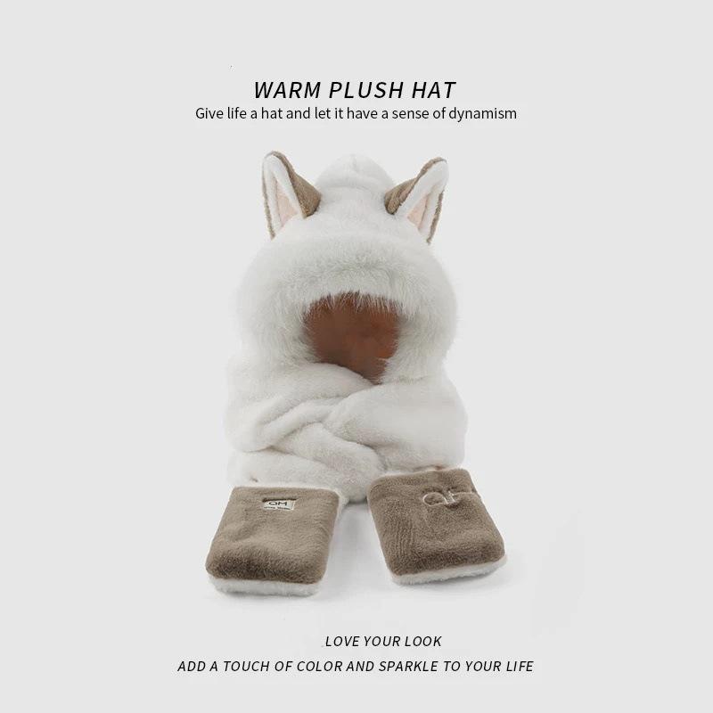 

Плюшевая лыжная шапка Firefox со встроенным шарфом, женская зимняя теплая пушистая защита от холода для катания, защита ушей белый