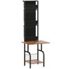 Vinyl Record Player Stand Record Storage with Player Stand Oxford Fabric Pockets Bottom Shelf Rustic Brown and Black
