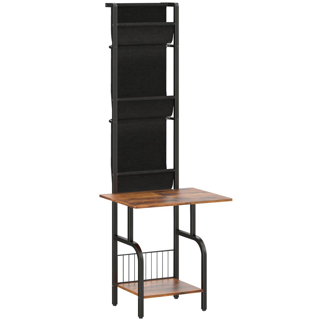Vinyl Record Player Stand Record Storage with Player Stand Oxford Fabric Pockets Bottom Shelf Rustic Brown and Black