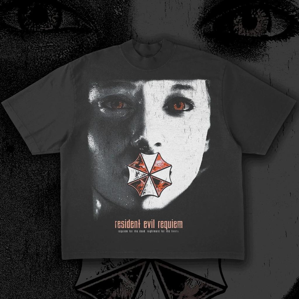 90s Style Shirt Loose Casual Streetwear Classic Horror Game Resident Evil Themed Tshirt Cotton Print Graphic T Shirts Unisex