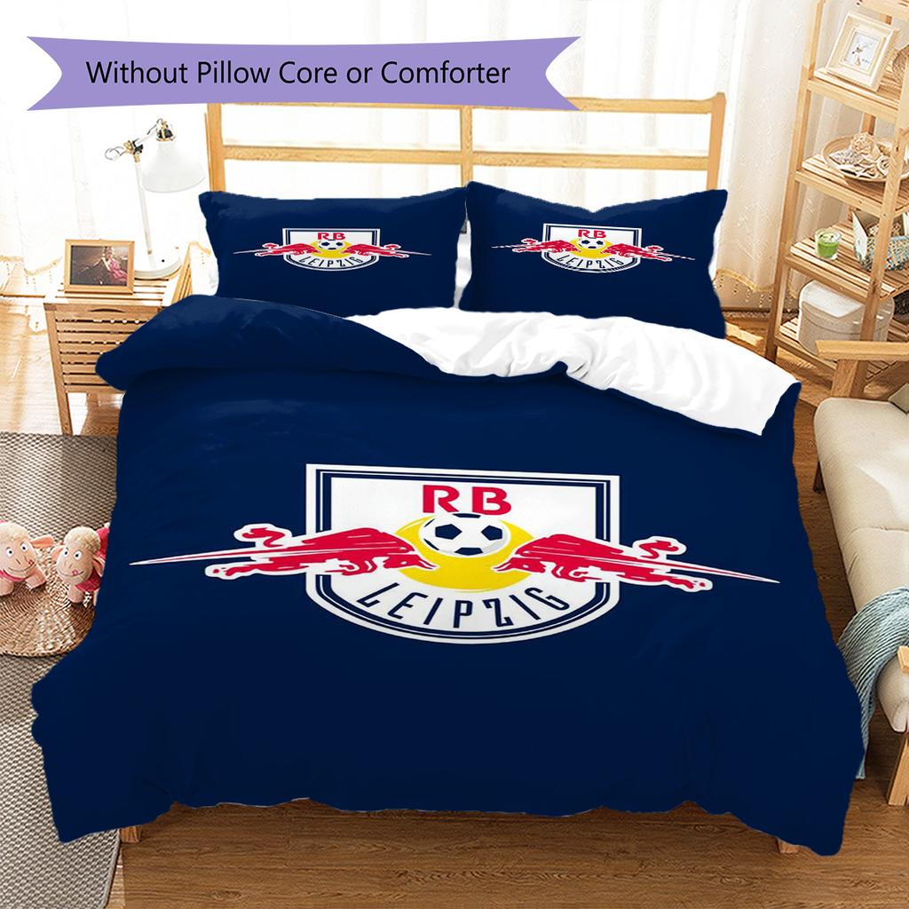 Set de așternut cu model logo RB Leipzig Cearșaf de pilotă Față de pernă Decor pentru casă Cadou (1 * husă de pilotă + 2 * fețe de pernă, fără miez)