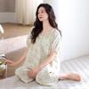 Pajamas women's pure cotton summer thin short-sleeved nine-point pants 1011 new integrated large-size loungewear set with chest pads