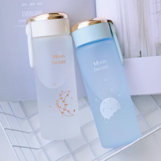 Sticlă de apă de 400 ml cu curea, rezistentă la scurgeri, înghețată cu gură lată, din plastic transparent de băut, Moon Fantasy.