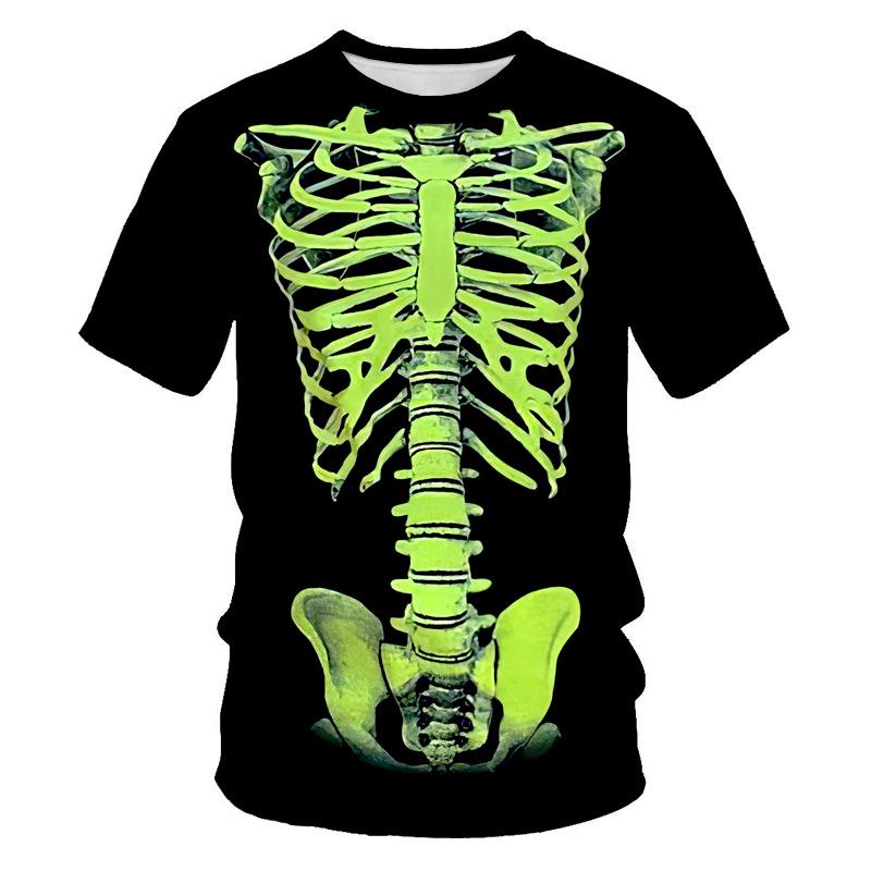 Diagrama do Esqueleto de Órgãos Camiseta Masculina de Gola Redonda Solta com Estampa Digital 3D Nova
