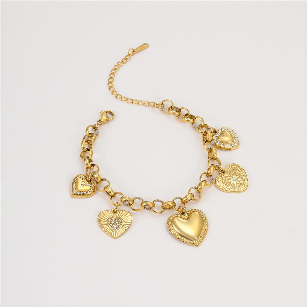 GEMCHIC Women's Gold Tone Heart Pendant Necklace and Bracelet Set Stainless Steel Charm Jewelry
