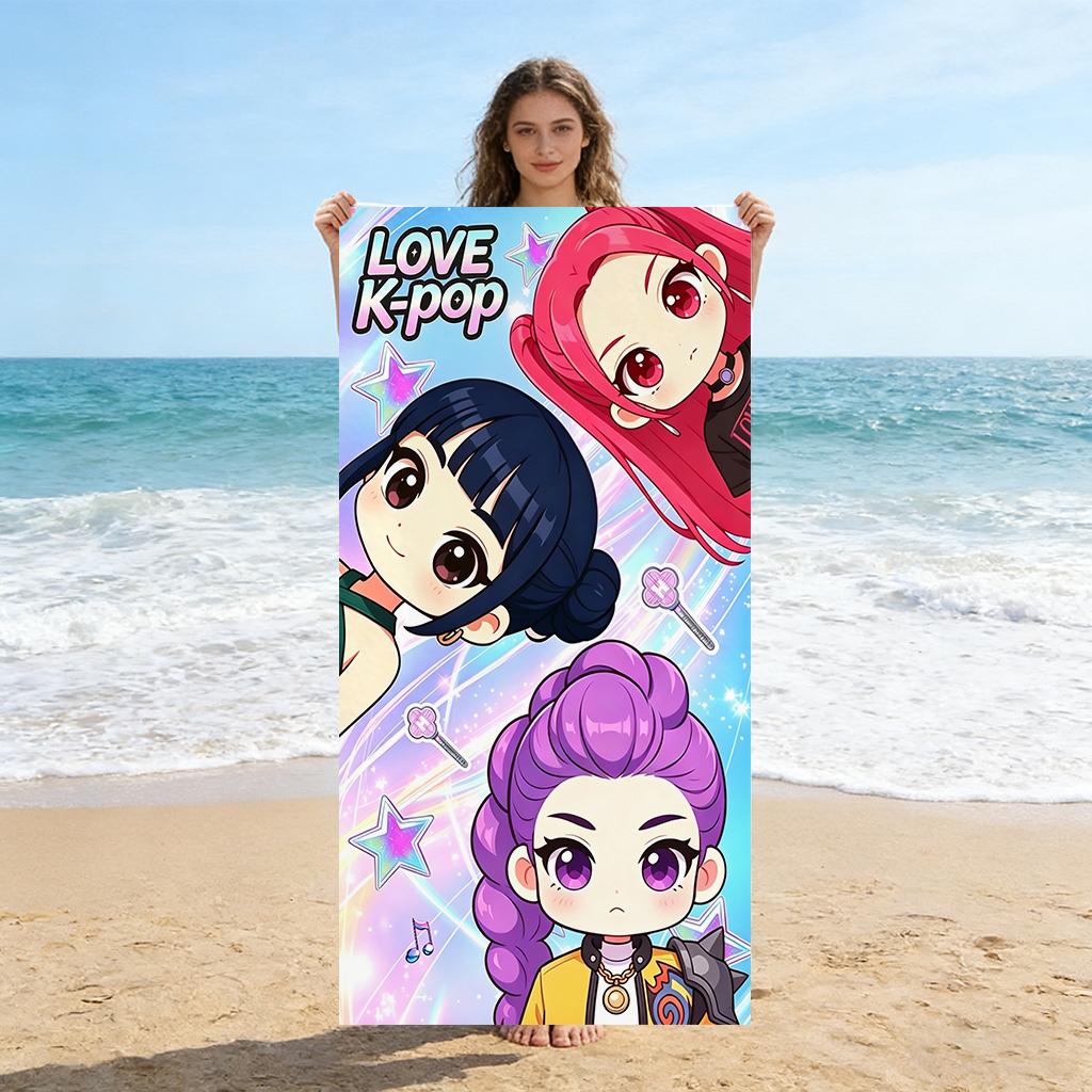 1pc Love K-pop Cartoon Beach Towel Quick-drying Small To Large Towel Suitable for Beach Vacation Pool Summer Funny Gift for Kids