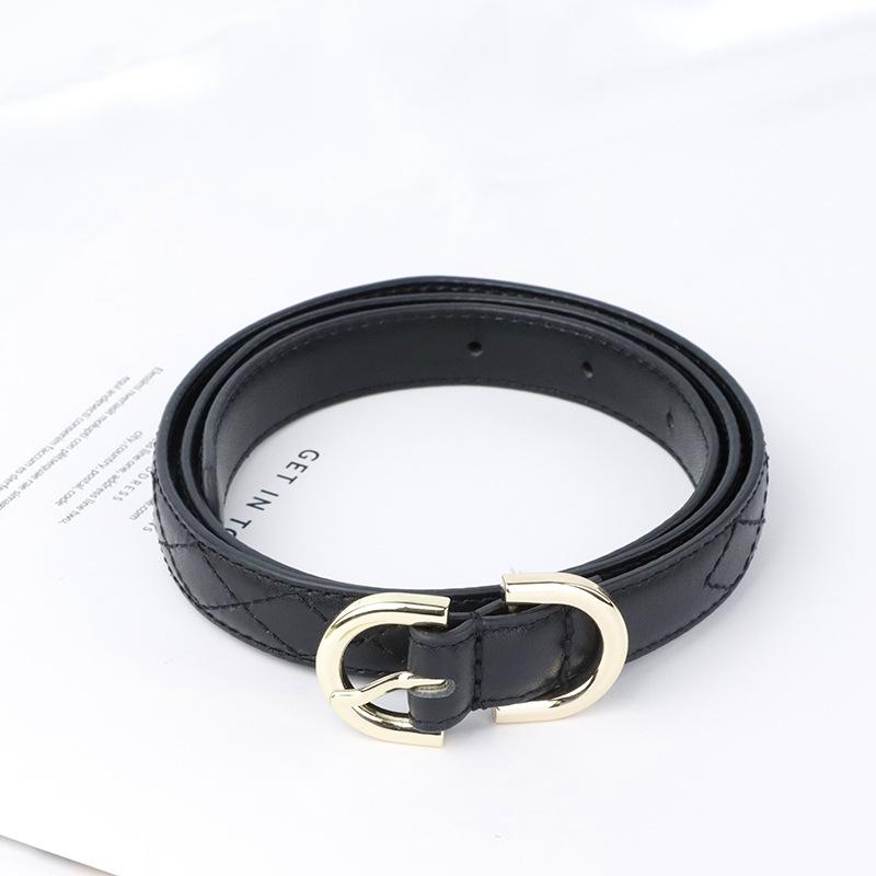 

Thin belt for women with dress and suit waist tightening double ring hardware buckle first layer cowhide belt 100cm чёрный