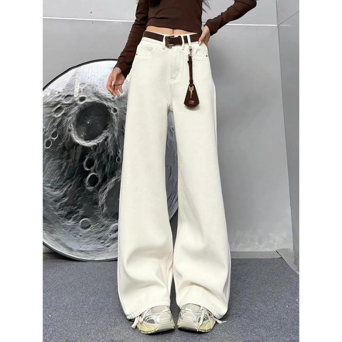 

2025 Spring Retro Women s High-Waist Stretch Wide-Leg Floor-Length Jeans S