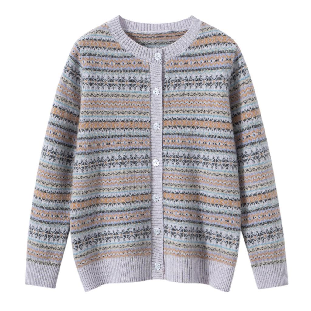 Children’s Pure Wool Fair Isle Sweater - Warm Thickened Knit with Round Neck for Autumn/Winter 2025