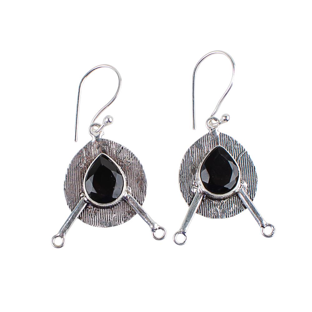 Black Onyx Gemstone 925 Sterling Silver Jewelry Handmade Women Earrings 1.86" EE-78-14