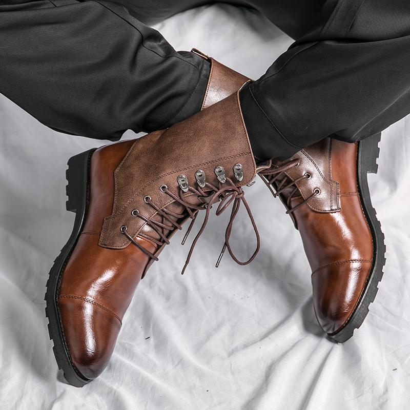 Men Motorcycle Casual High Boots Suede Demi-season Boots  Street Style Cool Boots Large Size